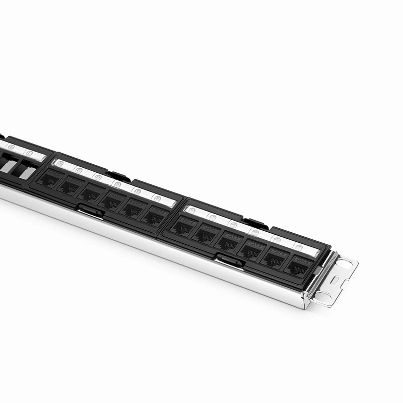 FDMP Cat6 Unshielded Coupler Recessed Patch Panel, 24-Port, 1RU, Cable Management Bar Included