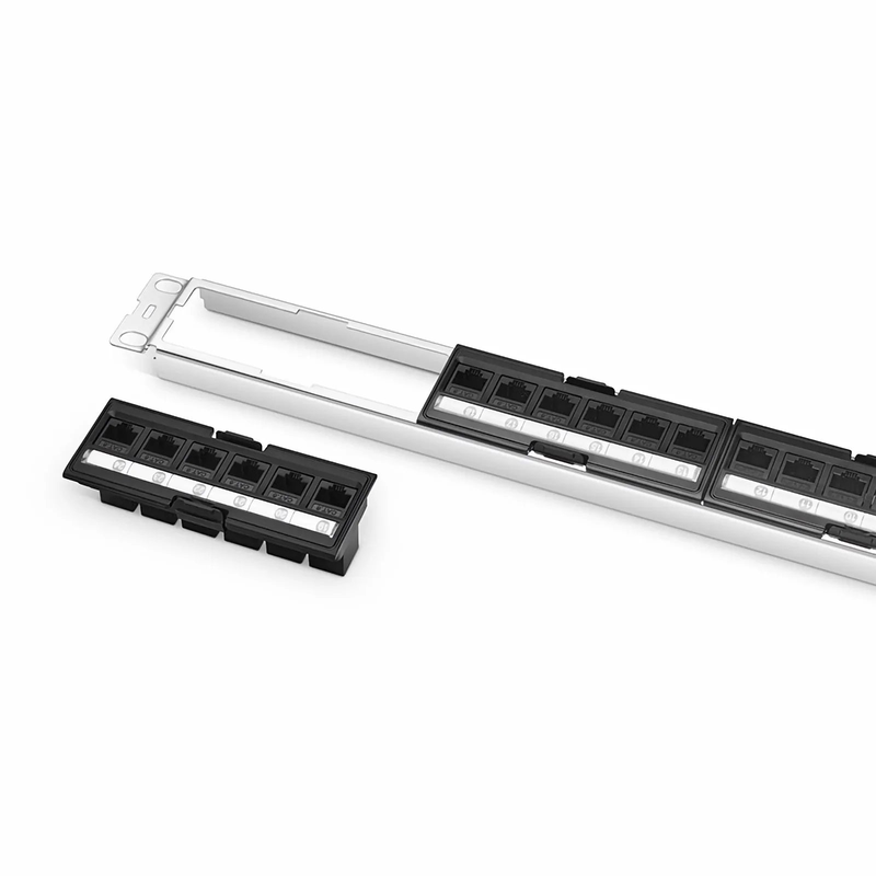 FDMP Cat6 Unshielded Coupler Recessed Patch Panel, 24-Port, 1RU, Cable Management Bar Included
