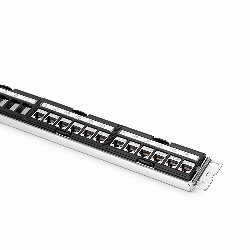 FDMP Cat6a 110-Style Shielded Recessed Patch Panel, 24-Port, 1RU, Cable Management Bar Included