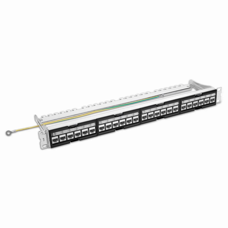 FDMP Cat6a Shielded Coupler Recessed Patch Panel, 24-Port, 1RU, Cable Management Bar Included