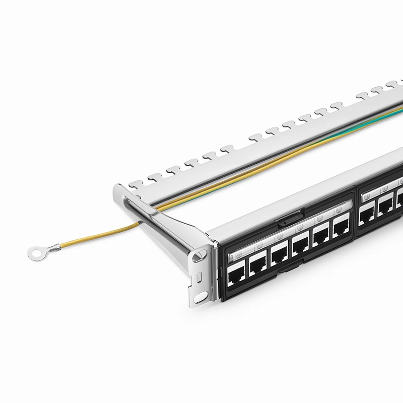 FDMP Cat6a Shielded Coupler Recessed Patch Panel, 24-Port, 1RU, Cable Management Bar Included