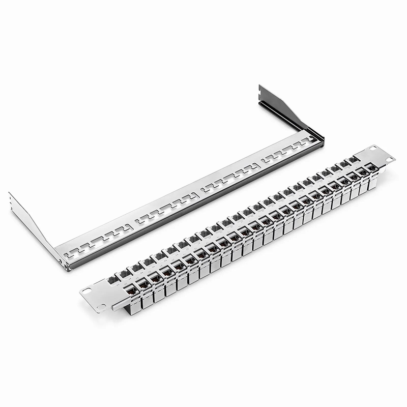 FDMP Cat6a Shielded Coupler Flat Patch Panel, 48-Port, 1RU, Cable Management Bar Included