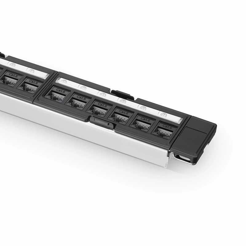FDMP Cat6 110-Style Unshielded Recessed Patch Panel, 24-Port, 1RU, Cable Management Bar Included