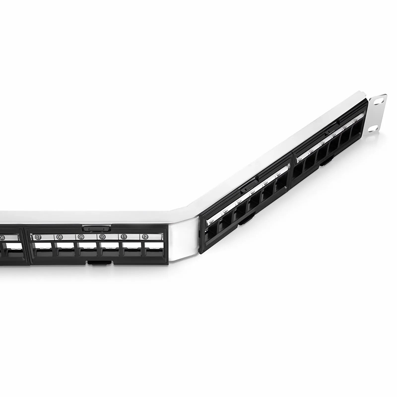 FDMP Blank Shielded/UnShielded Angled Recessed Patch Panel for Keystone Modules, 24-Port, 1RU, Cable Management Bar Included, Black