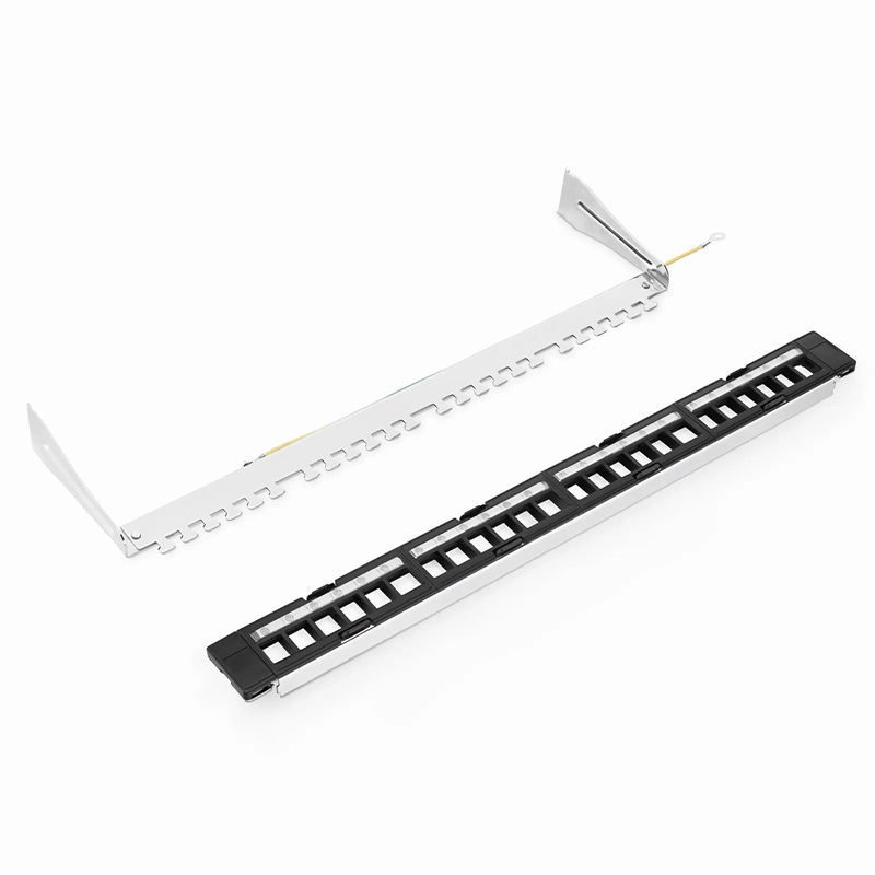 FDMP Blank Shielded/UnShielded Recessed Patch Panel for Keystone Modules, 24-Port, 1RU, Cable Management Bar Included, Black