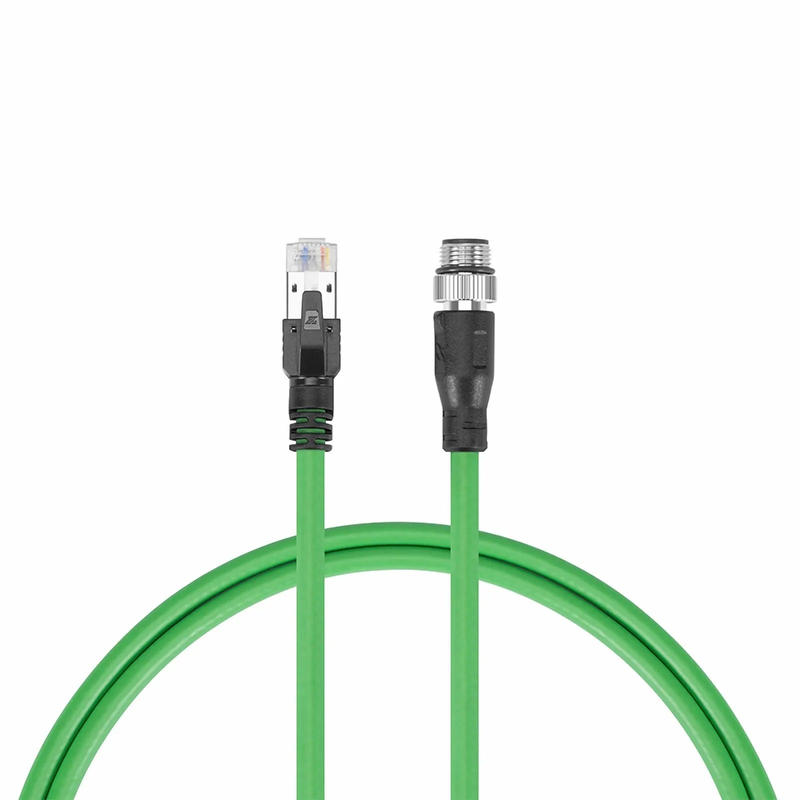 3.3ft (1m) Industrial M12D/4M to RJ45 Cordsets CAT7-FTP PVC Ethernet Network Patch Cable, Green, Profinet A