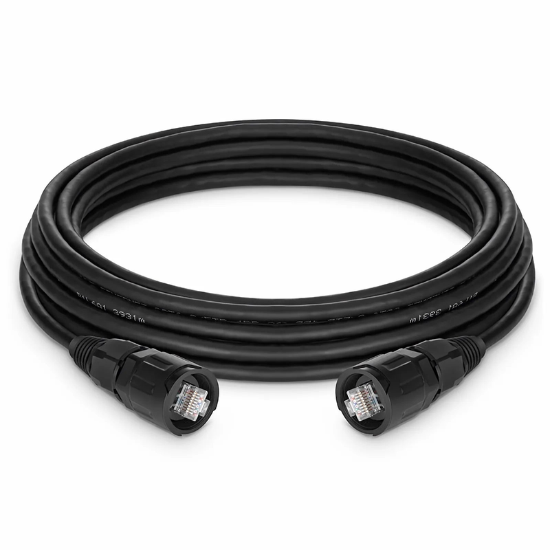 16ft (5m) Industrial Cat6a Non-booted Shielded (SFTP) PVC IP65 Ethernet Network Patch Cable, Black