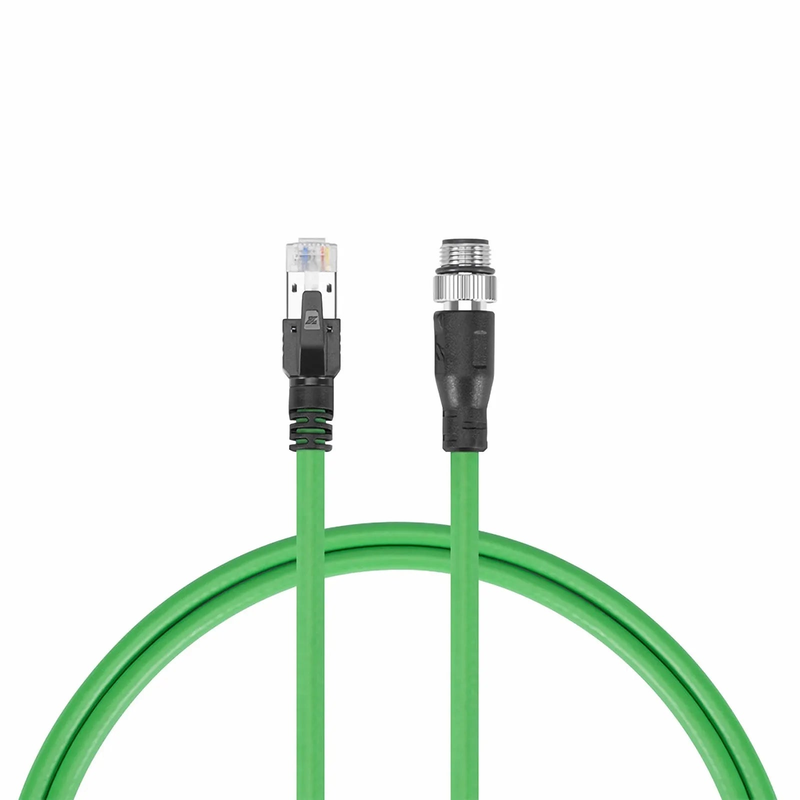 3.3ft (1m) Industrial M12D/4M to RJ45 Cordsets CAT5E-FTP PVC Ethernet Network Patch Cable, Green, Profinet A