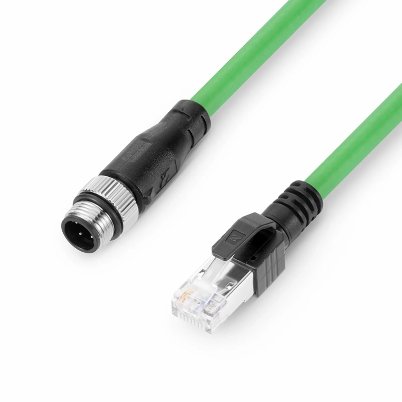 3.3ft (1m) Industrial M12D/4M to RJ45 Cordsets CAT5E-FTP PVC Ethernet Network Patch Cable, Green, Profinet A