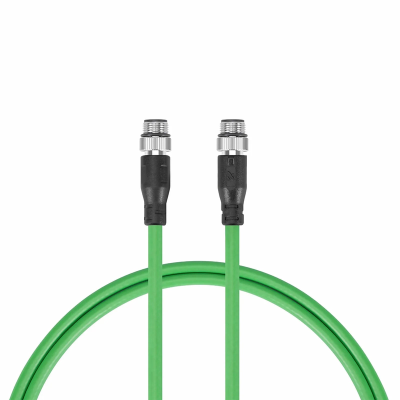 3.3ft (1m) Industrial M12D/4M to M12D/4M Cordsets PVC Ethernet Network Patch Cable, Green, Profinet A