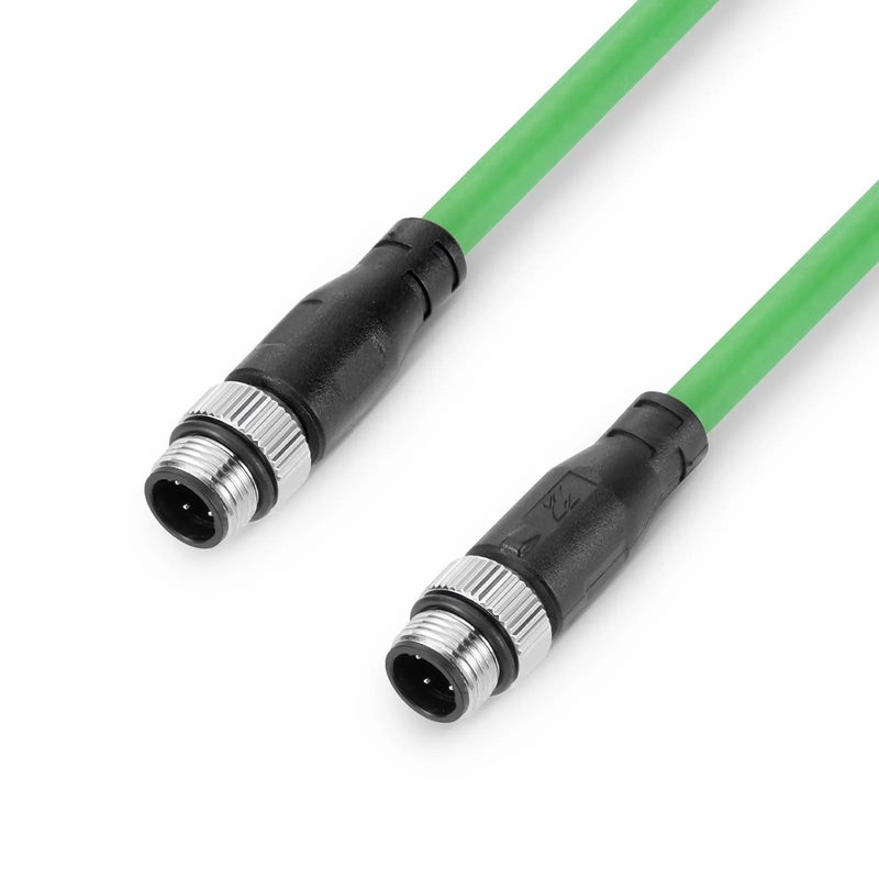 3.3ft (1m) Industrial M12D/4M to M12D/4M Cordsets PVC Ethernet Network Patch Cable, Green, Profinet A