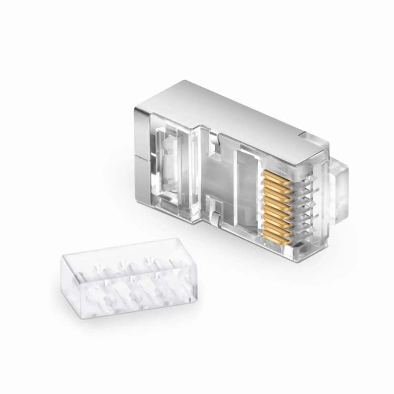 Cat6 RJ45 Standard Modular Plugs (Two-Piece Suit), Shielded Network Connectors for 26AWG Twisted Pair Solid or Stranded Cable (50/Pack)