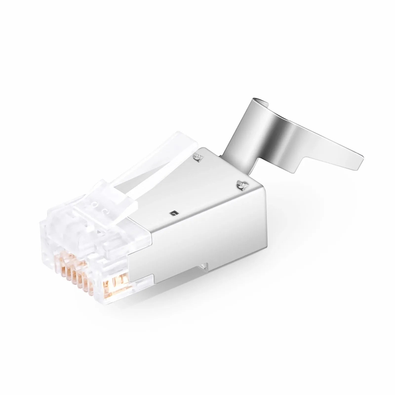 Cat5e RJ45 Pass Through Modular Plugs, Shielded Network Connectors for 24AWG Twisted Pair Solid or Stranded Cable (50/Pack)