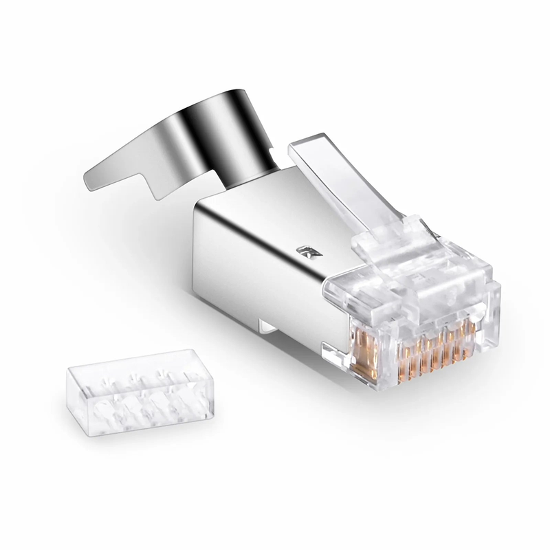 Cat6 RJ45 Standard Modular Plugs (Two-Piece Suit), Shielded Network Connectors for 23AWG Twisted Pair Solid or Stranded Cable (50/Pack)