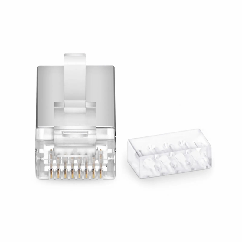 Cat6 RJ45 Standard Modular Plugs (Two-Piece Suit), Shielded Network Connectors for 26AWG Twisted Pair Solid or Stranded Cable (50/Pack)