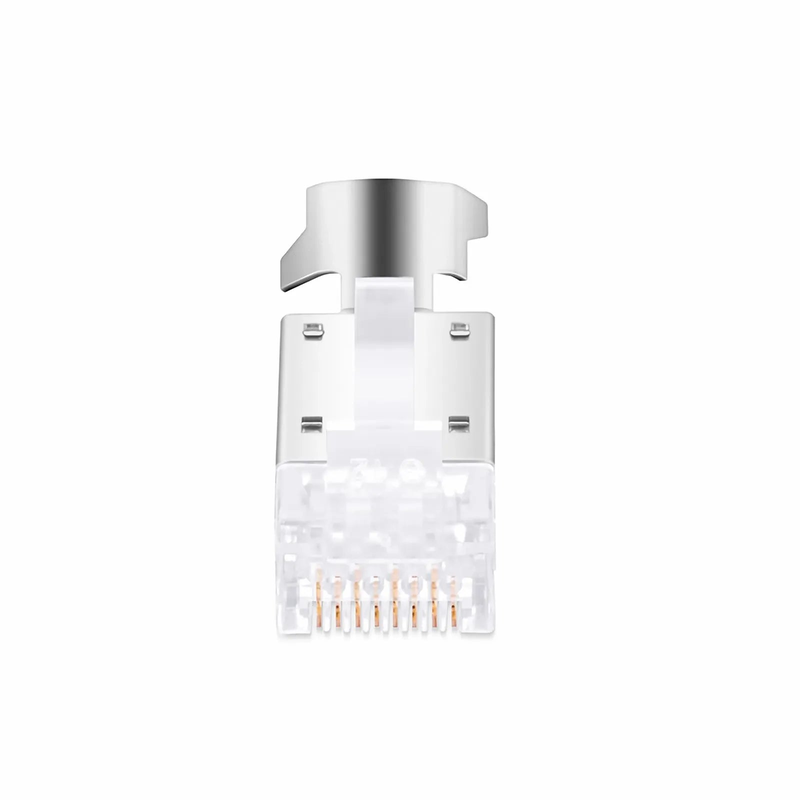 Cat5e RJ45 Pass Through Modular Plugs, Shielded Network Connectors for 24AWG Twisted Pair Solid or Stranded Cable (50/Pack)