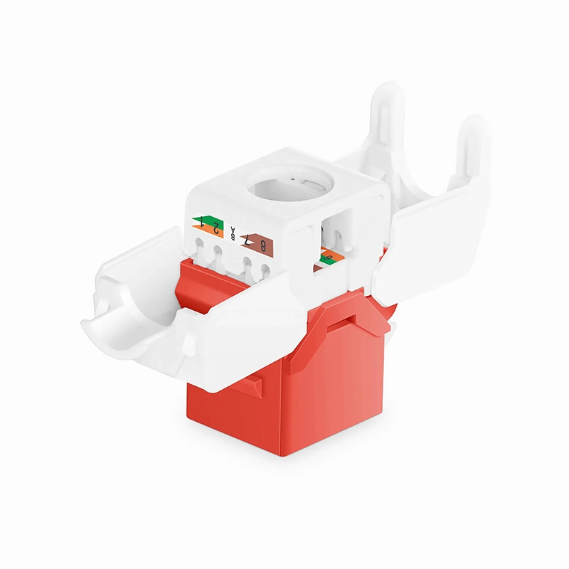 Cat6 RJ45 (8P8C) Unshielded Toolless Keystone Jack Module, Red (10 pcs/Pack)