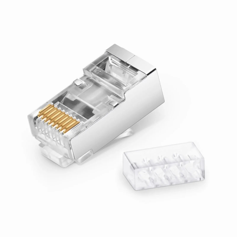 Cat6 RJ45 Standard Modular Plugs (Two-Piece Suit), Shielded Network Connectors for 26AWG Twisted Pair Solid or Stranded Cable (50/Pack)