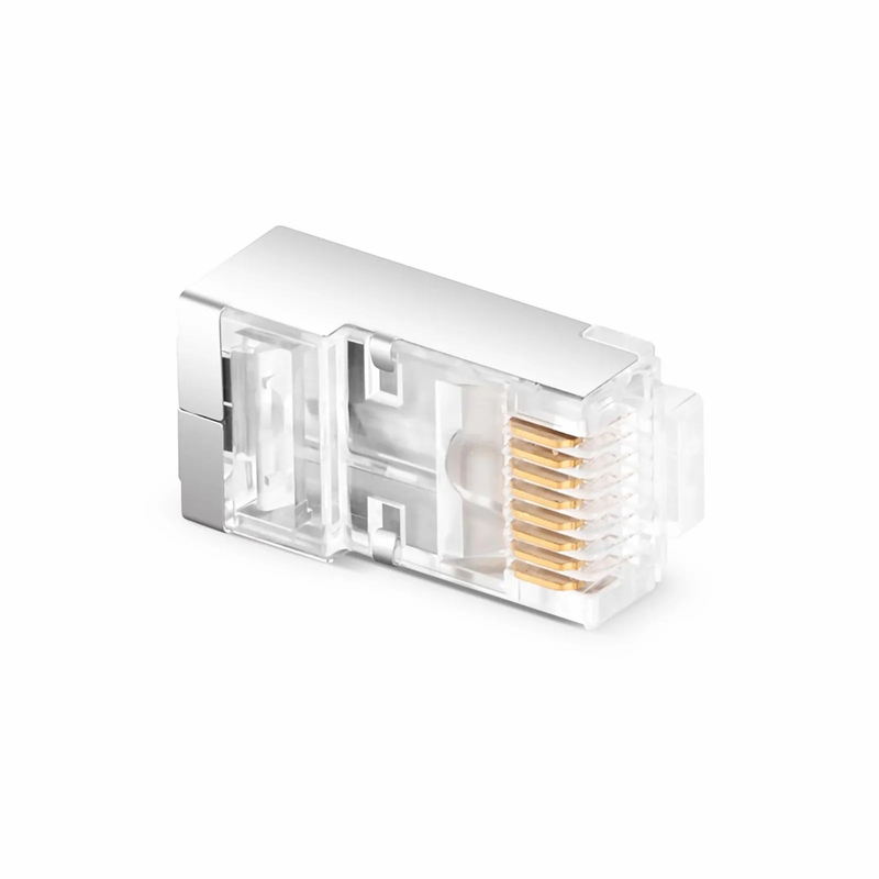 Cat6 RJ45 Pass Through Modular Plugs, Shielded Network Connectors for 24AWG Twisted Pair Solid or Stranded Cable (50/Pack)
