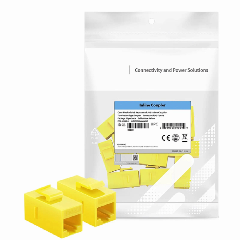 Cat6 Keystone RJ45 Coupler, Unshielded, Female to Female Insert Inline Coupler - White (12pcs/Pack)