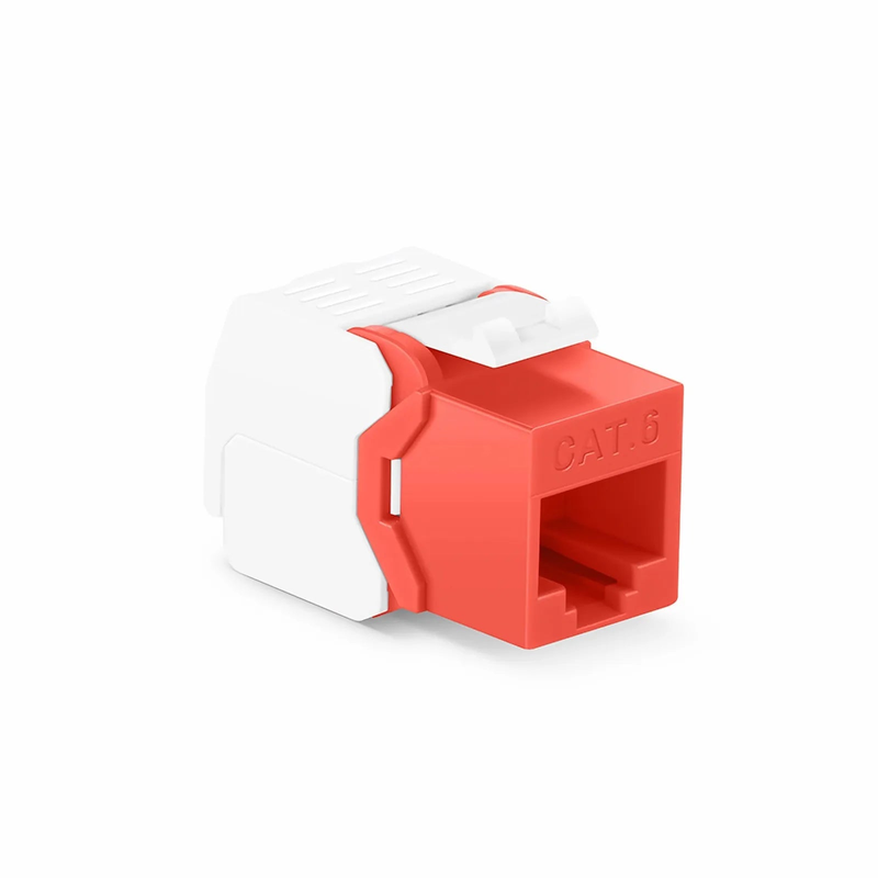 Cat6 RJ45 (8P8C) Unshielded Toolless Keystone Jack Module, Red (10 pcs/Pack)