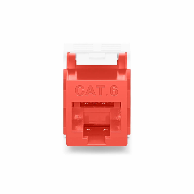 Cat6 RJ45 (8P8C) Unshielded Toolless Keystone Jack Module, Red (10 pcs/Pack)