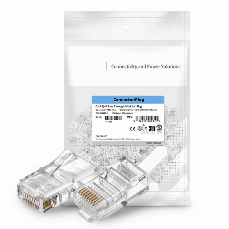 Cat5e RJ45 Standard Modular Plugs, Unshielded Network Connectors for 24AWG Twisted Pair Solid or Stranded Cable (50/Pack)