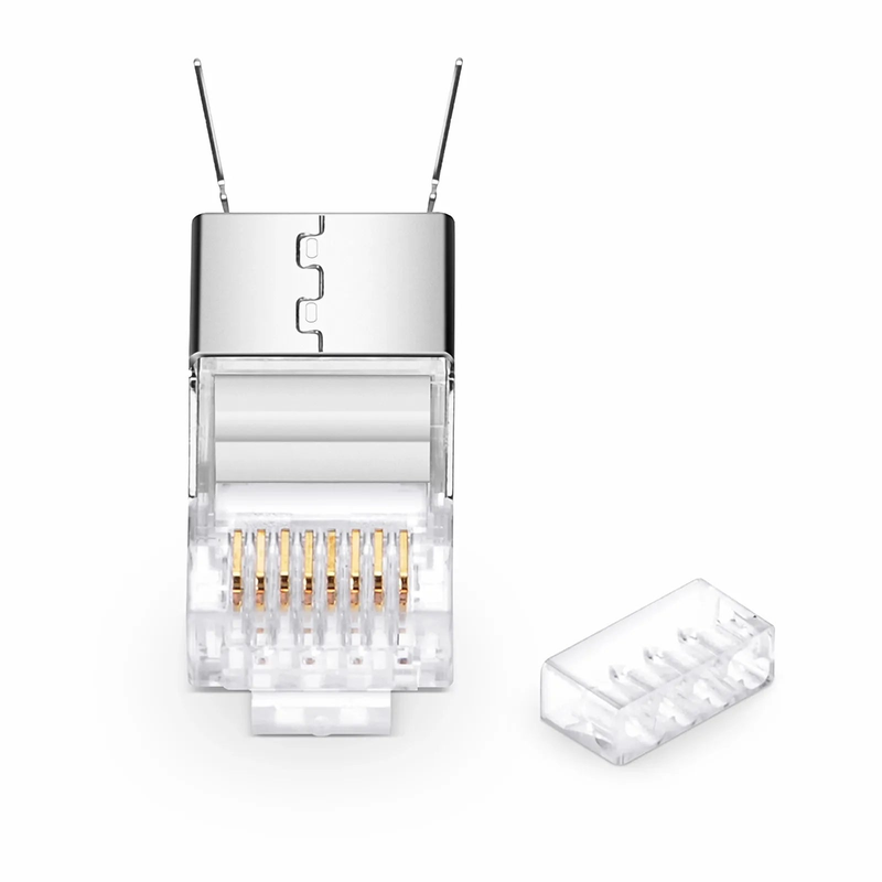 Cat6a/Cat7 RJ45 Standard Modular Plugs (Two-Piece Suit), Shielded Network Connectors for 23AWG Twisted Pair Solid Cable or Stranded Cable (50/Pack)