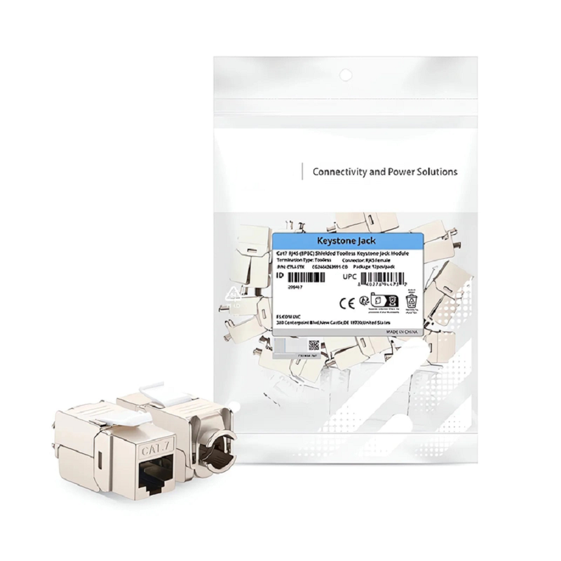 Mini Cat6a RJ45 (8P8C) Shielded Toolless Keystone Jack (12pcs/Pack)