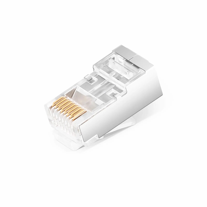 Cat6 RJ45 Pass Through Modular Plugs, Shielded Network Connectors for 24AWG Twisted Pair Solid or Stranded Cable (50/Pack)