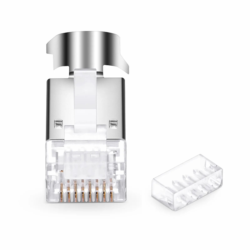 Cat6a/Cat7 RJ45 Standard Modular Plugs (Two-Piece Suit), Shielded Network Connectors for 23AWG Twisted Pair Solid Cable or Stranded Cable (50/Pack)