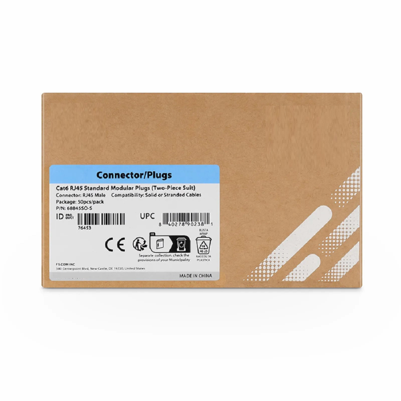 Cat6a/Cat7 RJ45 Standard Modular Plugs (Two-Piece Suit), Shielded Network Connectors for 23AWG Twisted Pair Solid Cable or Stranded Cable (50/Pack)