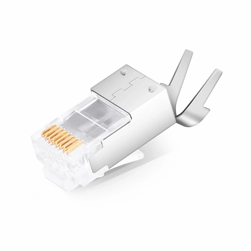 Cat5e RJ45 Pass Through Modular Plugs, Shielded Network Connectors for 24AWG Twisted Pair Solid or Stranded Cable (50/Pack)