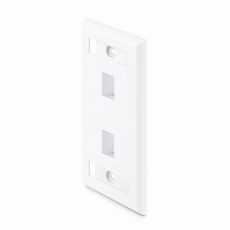 Single Gang Keystone Faceplate, Label Pockets, 2 Ports, White, 4.49'' x 2.76''