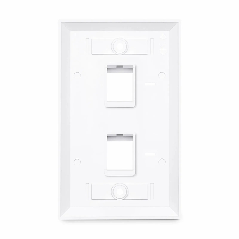 Single Gang Keystone Faceplate, Computer and Telephone Identification Icons, 2 Ports, White, 4.49'' x 2.76''