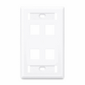 Single Gang Keystone Faceplate, Label Pockets, 4 Ports, White, 4.49'' x 2.76''