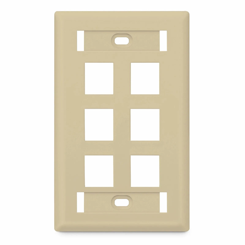 SyncEase Single Gang Six Port Keystone Faceplate, Label Pockets, Ivory