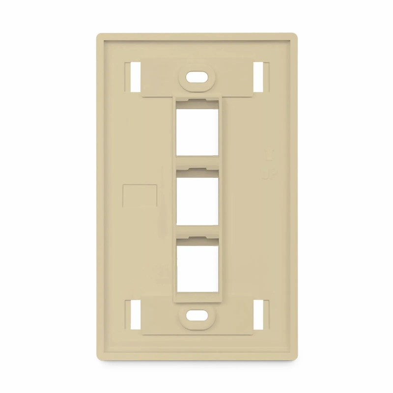 SyncEase Single Gang Three Port Keystone Faceplate, Label Pockets, Ivory