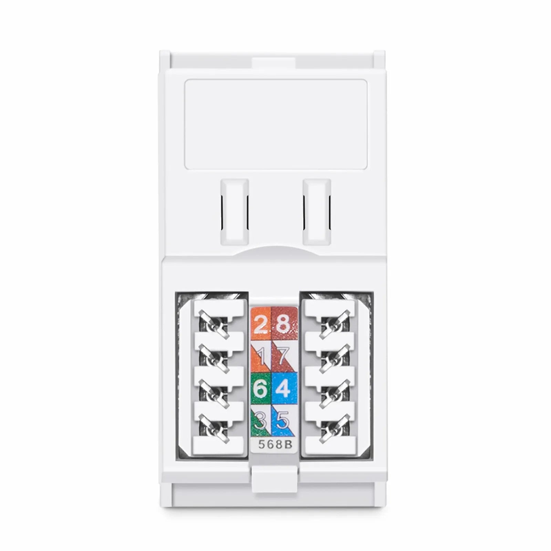 British-Style Cat6 Shuttered Faceplate Frame Insert, Label Pockets, Flat, 1 Port, White, 1.97'' x 0.98''