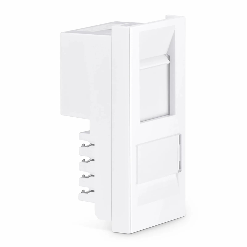 British-Style Cat6 Shuttered Faceplate Frame Insert, Label Pockets, Flat, 1 Port, White, 1.97'' x 0.98''