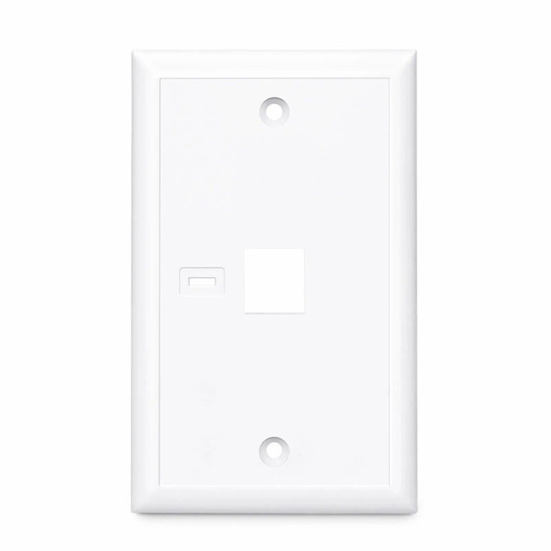 Single Gang Keystone Faceplate, Computer and Telephone Identification Icons, 1 Port, White, 4.49'' x 2.76''