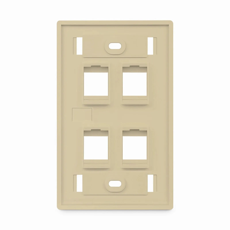 SyncEase Single Gang Four Port Keystone Faceplate, Label Pockets, Ivory