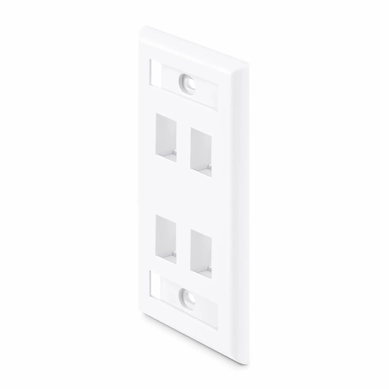 Single Gang Keystone Faceplate, Label Pockets, 4 Ports, White, 4.49'' x 2.76''