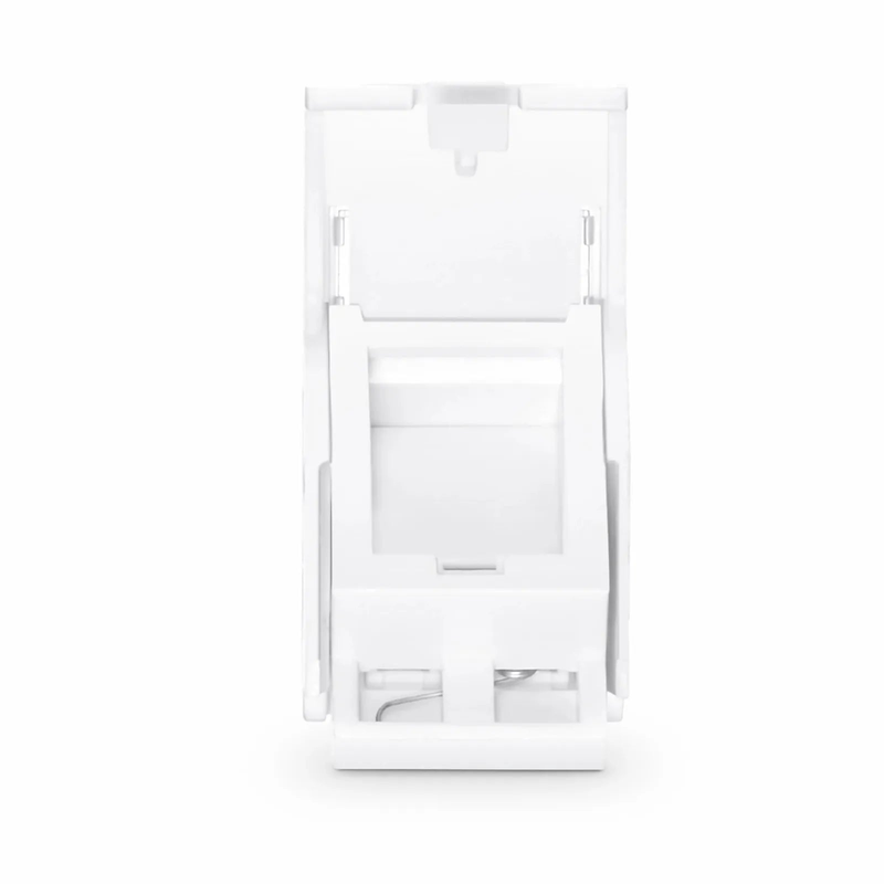 British-Style Shuttered Faceplate Frame Insert, Label Pockets, Unloaded, Angled, 1 Port, White, 1.97'' x 0.98''