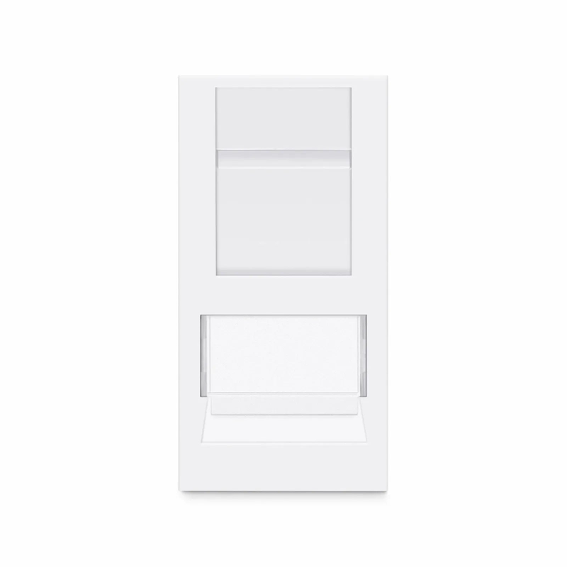 British-Style Cat6 Shuttered Faceplate Frame Insert, Label Pockets, Flat, 1 Port, White, 1.97'' x 0.98''