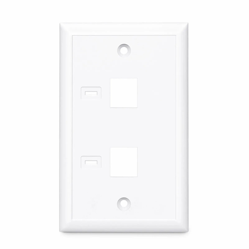 Single Gang Keystone Faceplate, Computer and Telephone Identification Icons, 2 Ports, White, 4.49'' x 2.76''