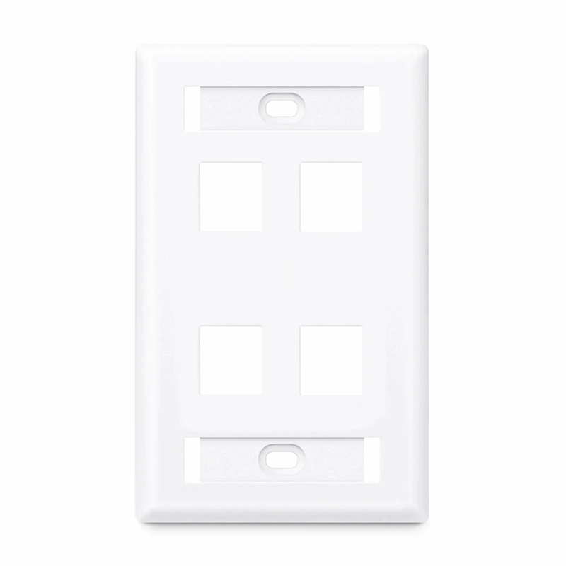 Single Gang Keystone Faceplate, Label Pockets, 4 Ports, White, 4.49'' x 2.76''