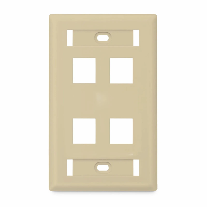 SyncEase Single Gang Four Port Keystone Faceplate, Label Pockets, Ivory