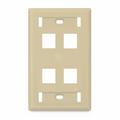 SyncEase Single Gang Four Port Keystone Faceplate, Label Pockets, Ivory