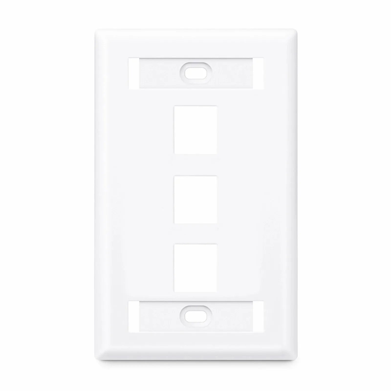 Single Gang Keystone Faceplate, Label Pockets, 3 Ports, White, 4.49'' x 2.76''